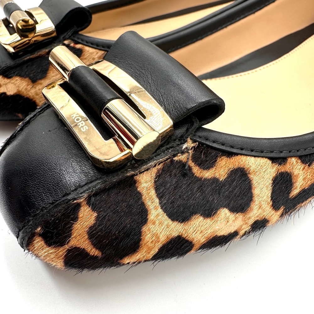 Michael Kors GLoria Moc Printed Leopard Calf Hair Ballet Flats Gold  Leather 6.5 - Picture 4 of 11